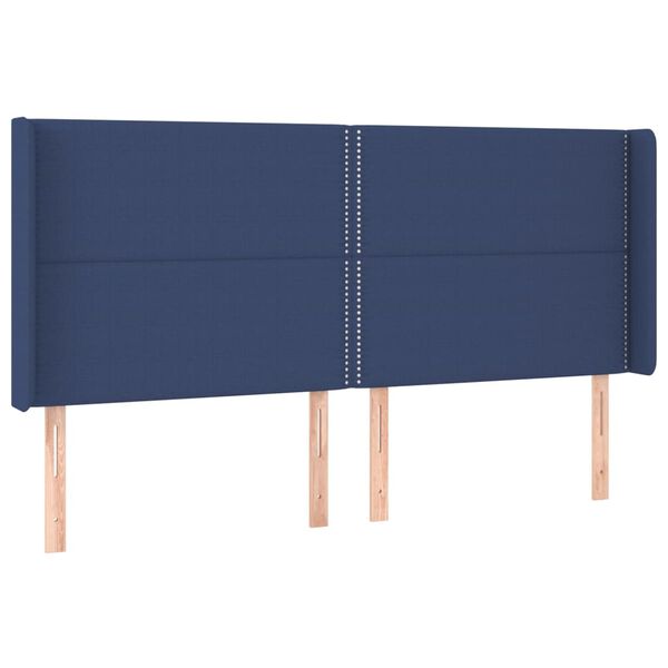 vidaXL Hoofdbord met randen 203x16x118/128 cm stof blauw