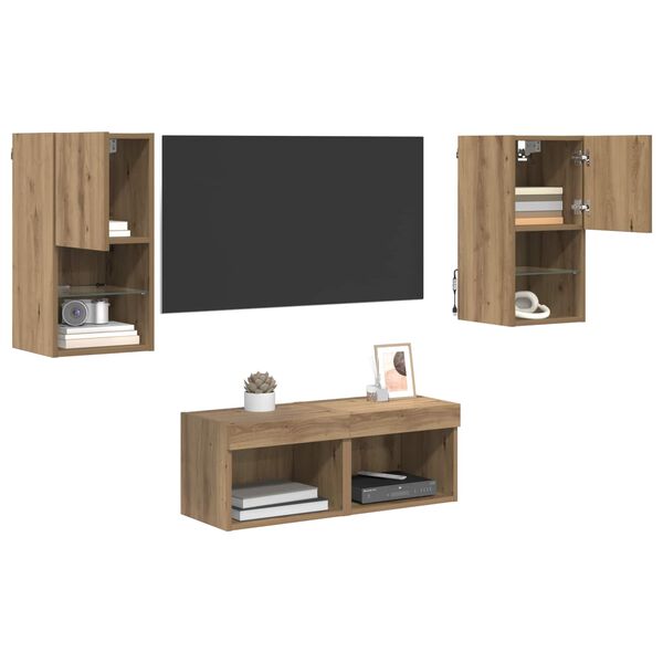 vidaXL TV Wandkasten Wandgemonteerd 4 pcs Artisan Eiken Bewerkt hout