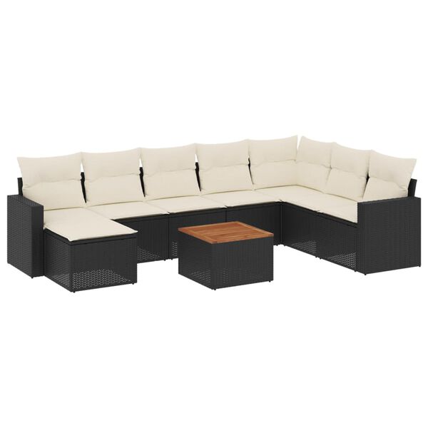 vidaXL 9-delige Loungeset met kussens poly rattan zwart