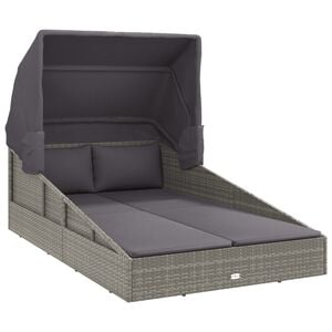 vidaXL Ligbed met inklapbaar dak 200x114x128 cm poly rattan grijs