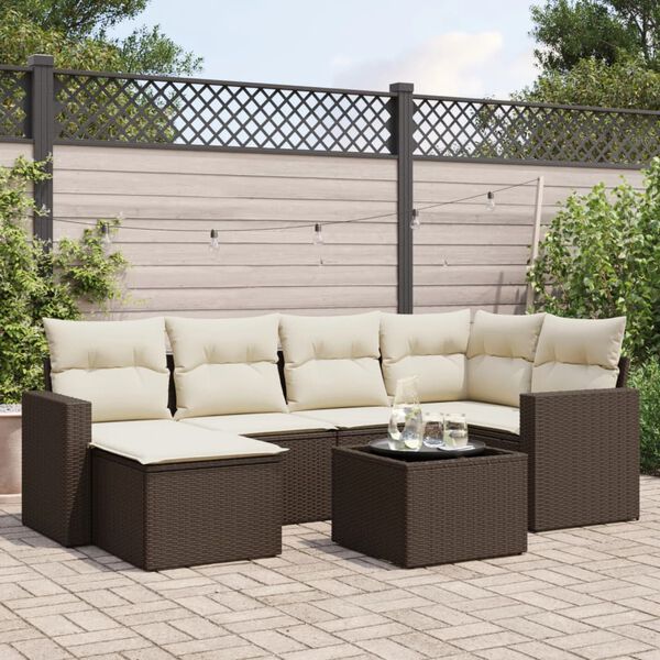 vidaXL 7-delige Loungeset met kussens poly rattan bruin