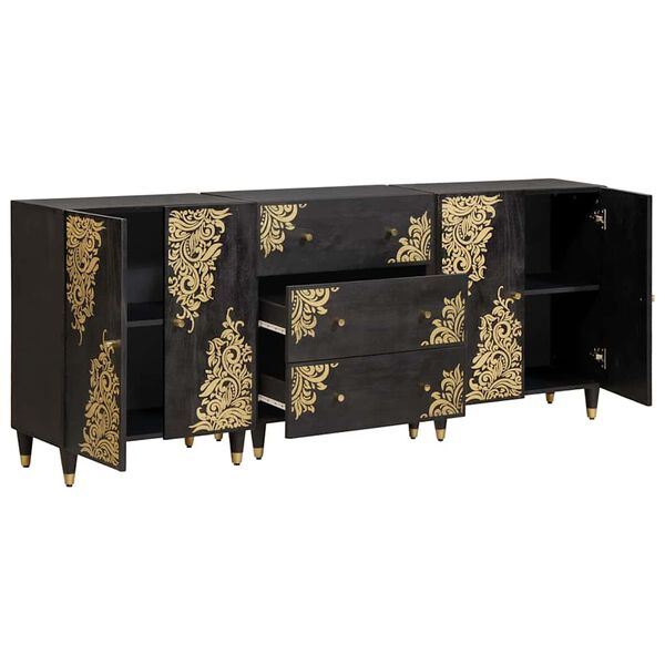 vidaXL Badkamerkastenset met lade 3 pcs Zwart 180 x 33 x 75 cm