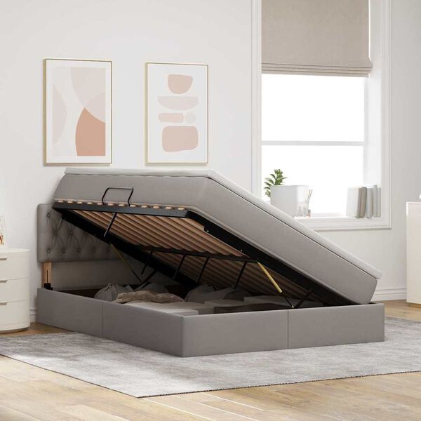 vidaXL Opbergbed met LED met matras met LED Taupe 140 x 200 cm Stof