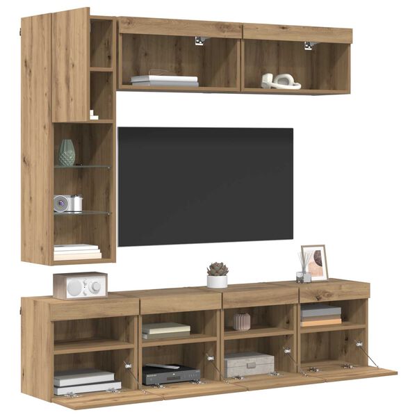 vidaXL TV-kast met LED Wandgemonteerd 7 pcs Artisan Eiken Bewerkt hout