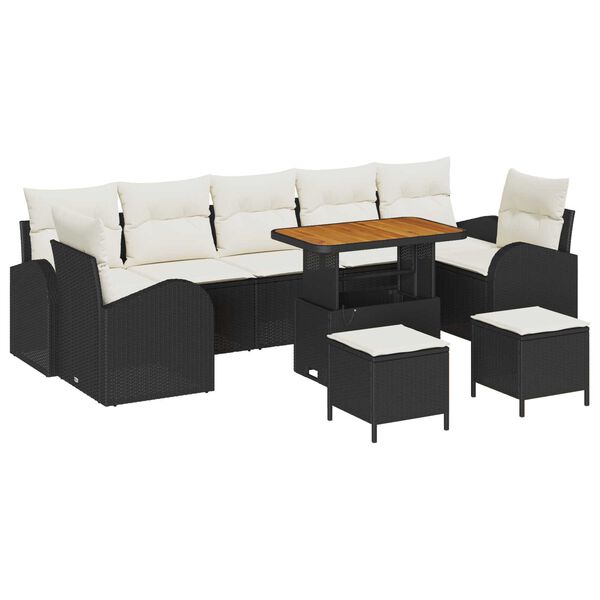 vidaXL Tuin Sofa Set met kussen met opslag 10 pcs Zwart en Cr&egrave;me