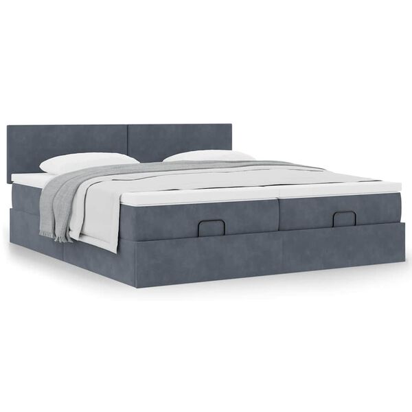 vidaXL Ottoman bed met matrassen 200x200cm fluweel donkergrijs