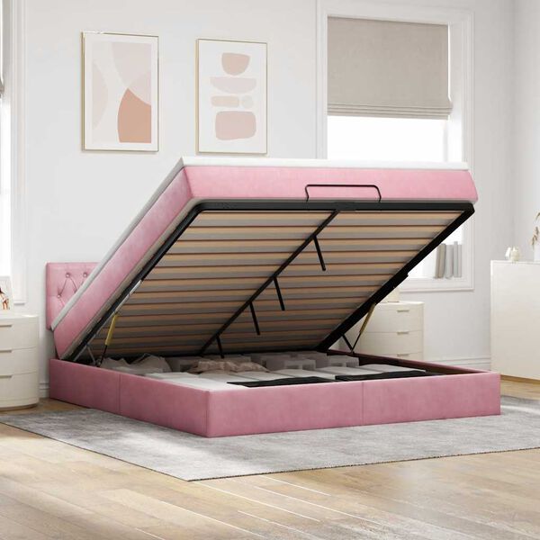 vidaXL Ottoman bed met matras en LED's 160x200cm fluweel roze