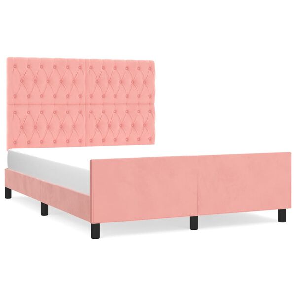 vidaXL Bedframe met hoofdeinde fluweel roze 140x200 cm