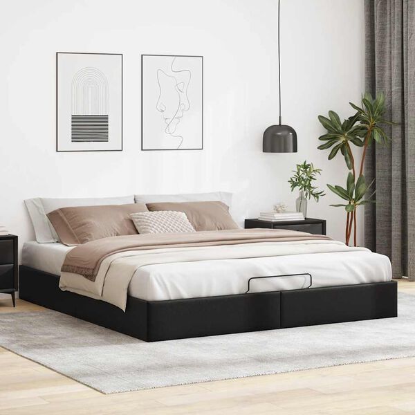 vidaXL Bedframe zonder matras 200x200 cm kunstleer zwart