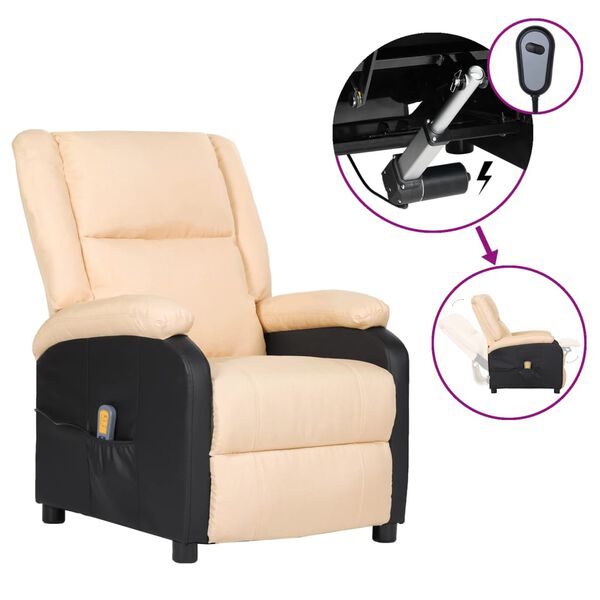 vidaXL Massagestoel elektrisch kunstleer stof crèmekleur