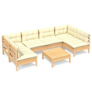 vidaXL 7-delige Loungeset met cr&egrave;mekleurige kussens massief grenenhout