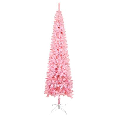 vidaXL Kunstkerstboom met verlichting en kerstballen smal 210 cm roze