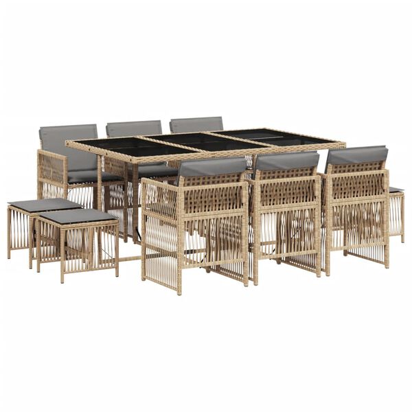 vidaXL 11-delige Tuinset met kussens poly rattan gemengd beige