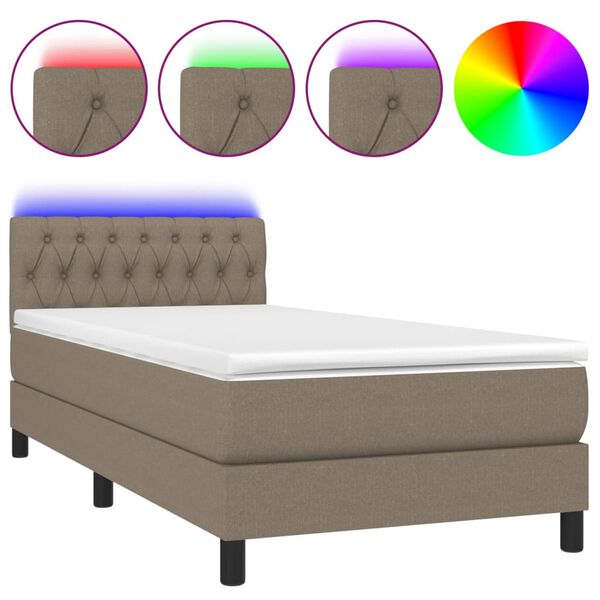 vidaXL Boxspring met matras en LED stof taupe 100x200 cm