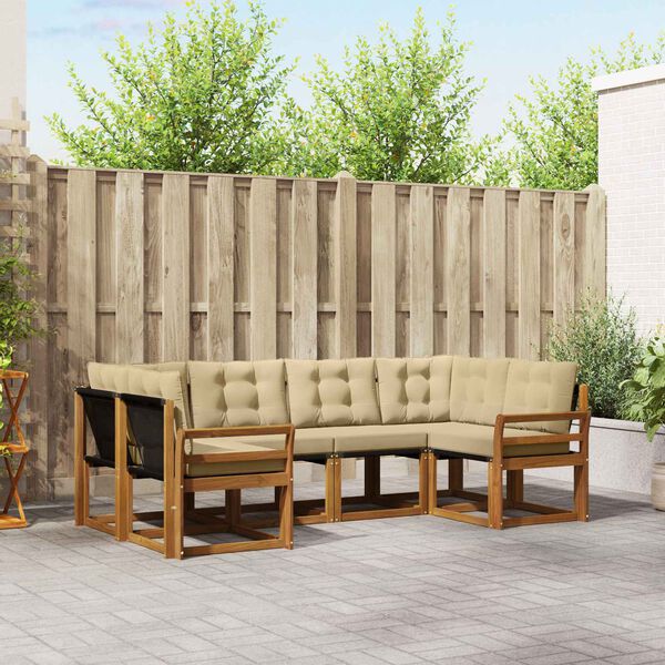 vidaXL Buiten bankenset met kussen 6 pcs Natuurlijk en Beige