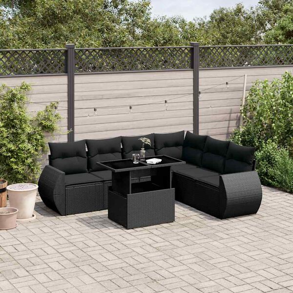 vidaXL 7-delige Loungeset met kussens poly rattan zwart