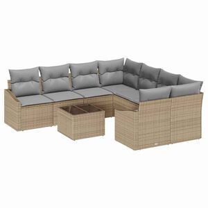 vidaXL Bankstel 9 st Beige en Grijs poly rattan