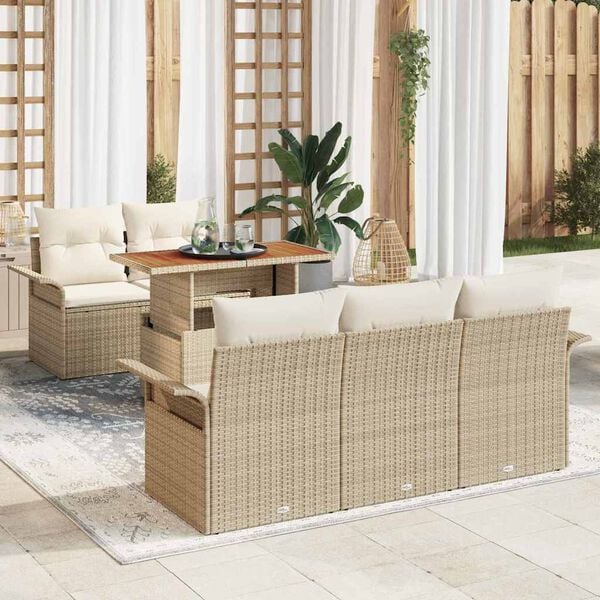 vidaXL Tuinbankenset met kussen 6 pcs Beige en Cr&egrave;me poly rattan