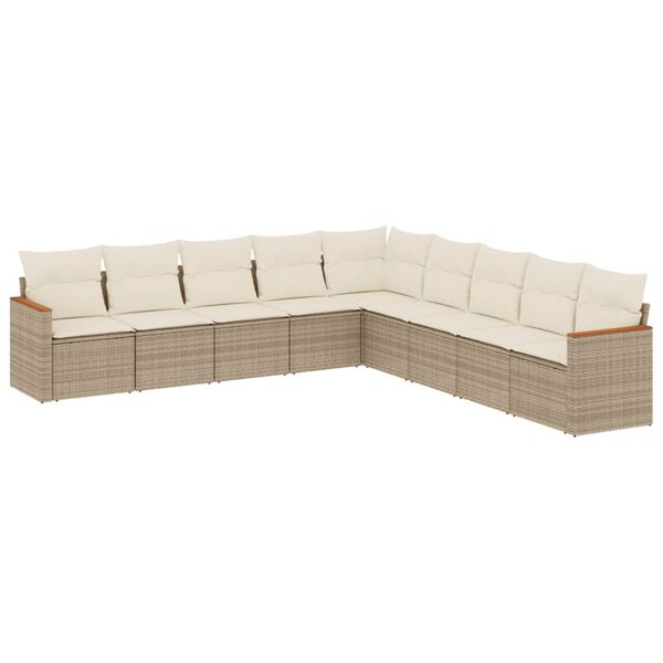 vidaXL 9-delige Loungeset met kussens poly rattan beige