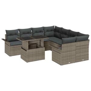 vidaXL Tuin Sofa Set met kussen met opslag 9 pcs Grijs Poly Rattan
