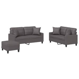 vidaXL 3-delige Loungeset met kussens kunstleer grijs