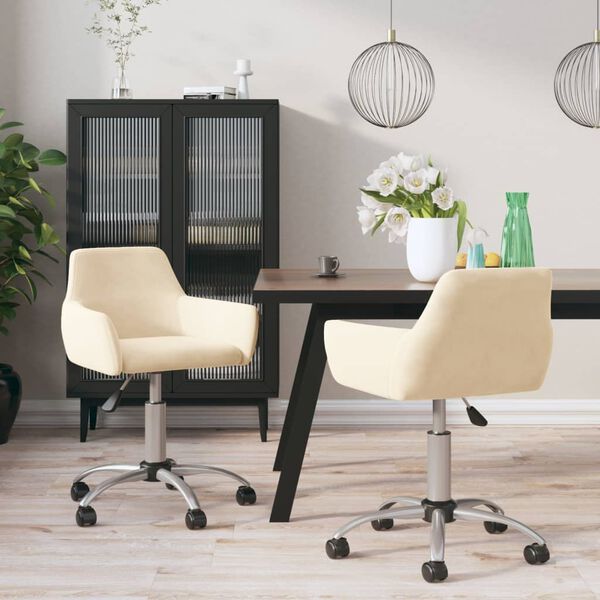 vidaXL Eetkamerstoelen draaibaar 2 st fluweel cr&egrave;mekleurig