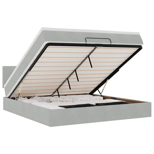 vidaXL Ottoman bed met matras en LED's 180x200cm fluweel lichtgrijs