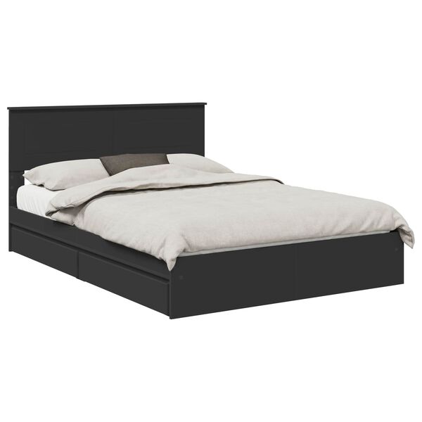 vidaXL Opslag bed met hoofdeinde Zwart 150 x 200 cm Bewerkt hout