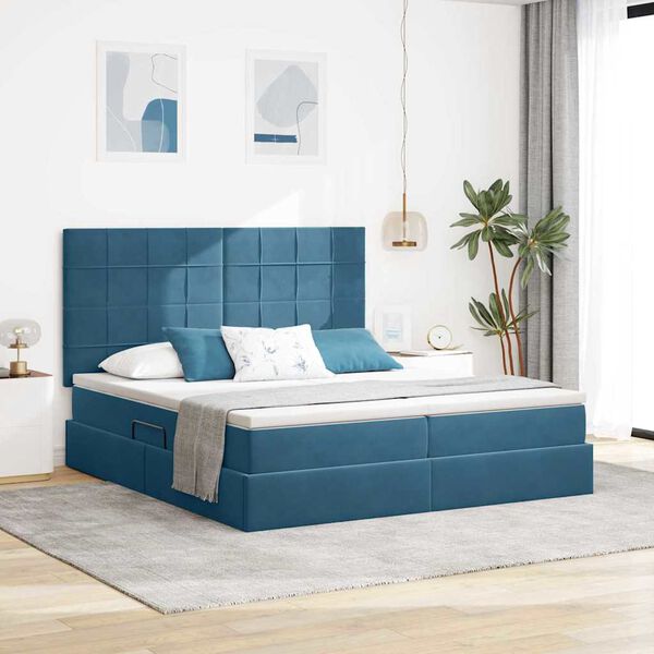 vidaXL Bed met LED-striplichten Donkerblauw 180 x 200 cm Fluweel