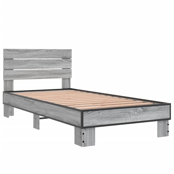 vidaXL Bedframe bewerkt hout en metaal grijs sonoma eiken 90x190 cm