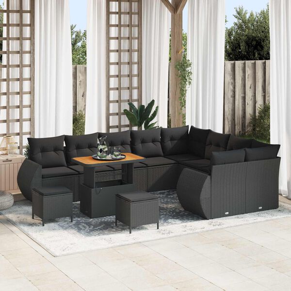 vidaXL Tuin Sofa Set 12 pcs Zwart Poly rattan en gepoedercoat staal