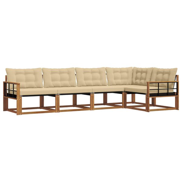 vidaXL Buiten bankenset met kussen 5 pcs Natuurlijk en Beige