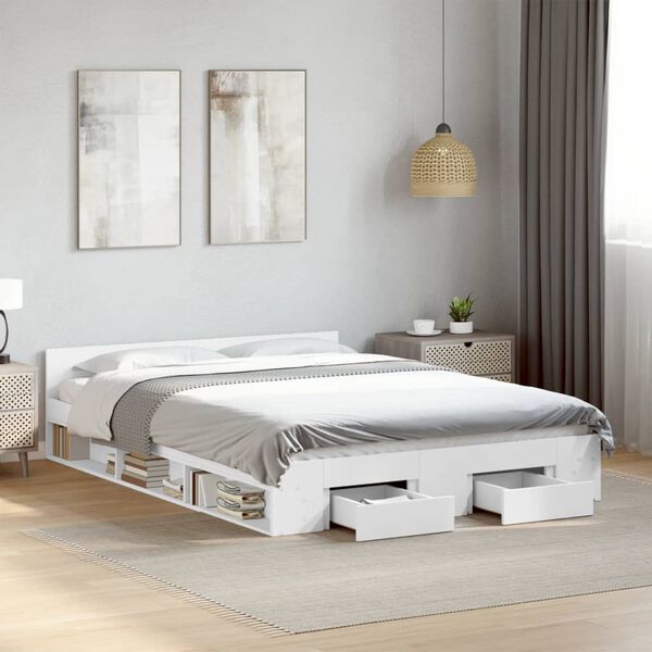vidaXL Bedframe met lades bewerkt hout wit 135x190 cm