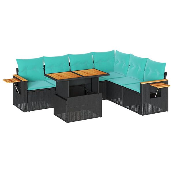 vidaXL 7-delige Loungeset met kussens poly rattan acacia zwart