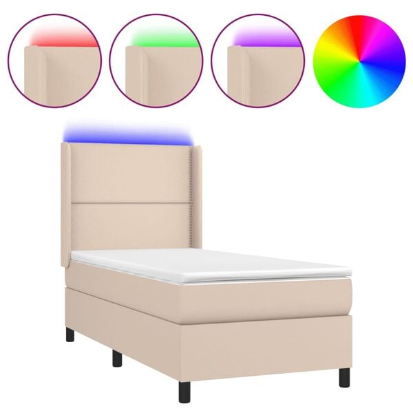 vidaXL Boxspring met matras en LED kunstleer cappuccinokleur 90x190 cm