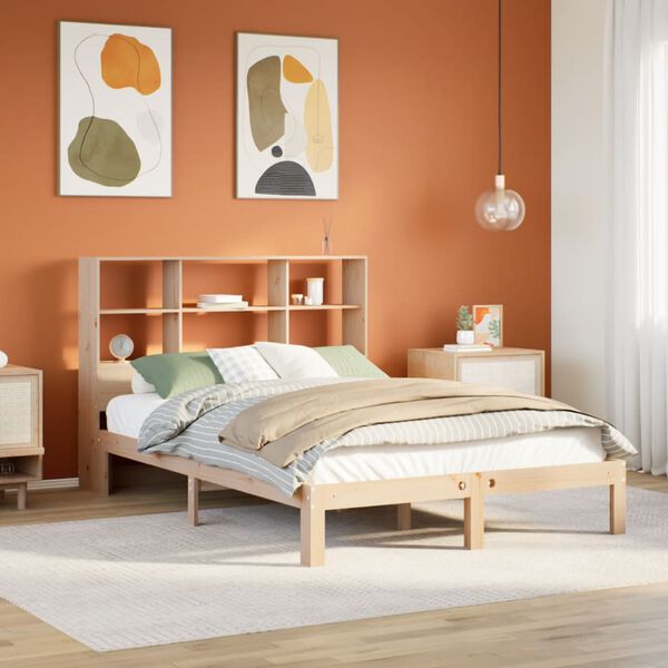vidaXL Bed met boekenkast zonder matras massief grenenhout 150x200 cm