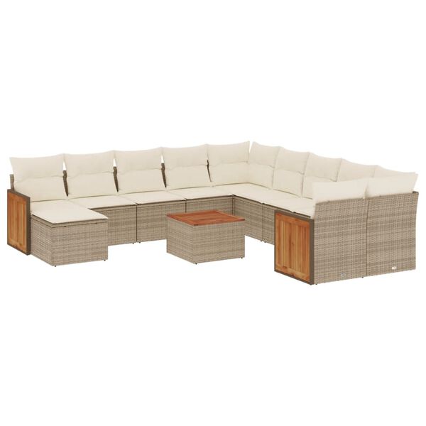 vidaXL 12-delige Loungeset met kussens poly rattan beige