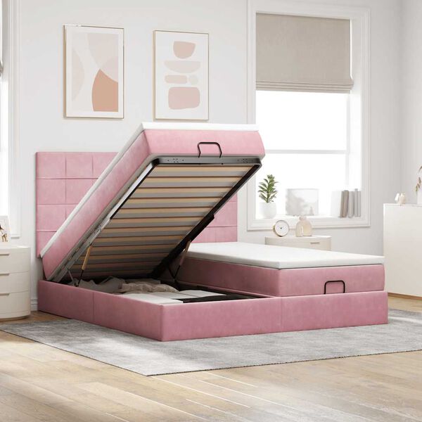 vidaXL Ottoman bed met matrassen 160x200cm fluweel roze