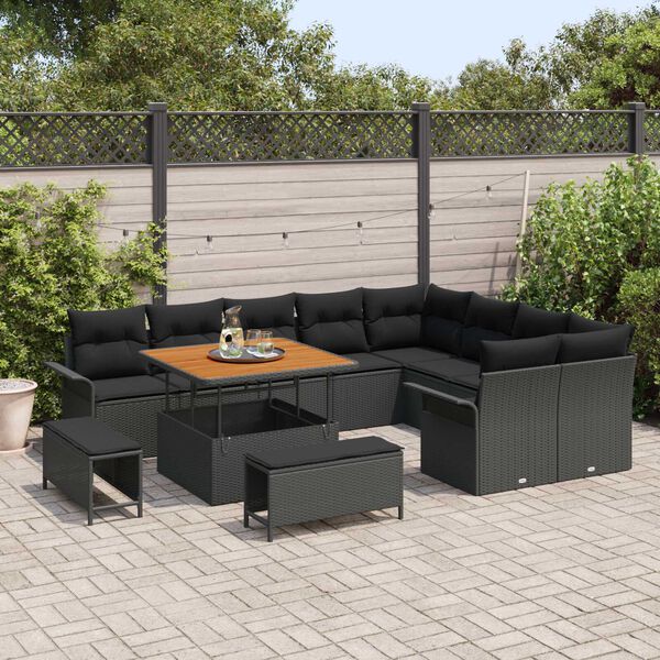 vidaXL Tuin Sofa Set met kussen met opslag met kussen 12 pcs Zwart