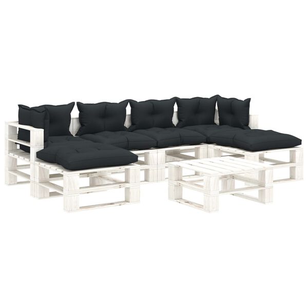 vidaXL 7-delige Loungeset met antracietkleurige kussens pallet hout