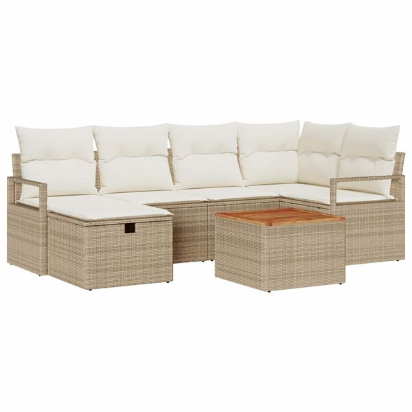 vidaXL Tuin Sofa Set met kussen met opslag 7 pcs Beige Poly riet