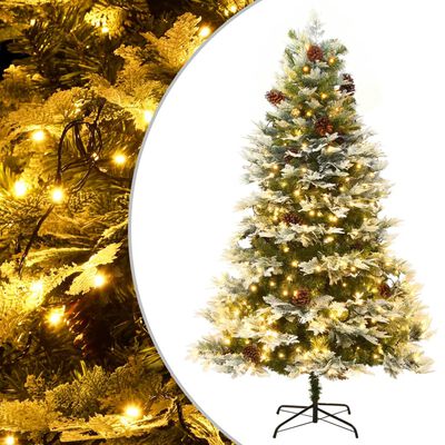 vidaXL Kerstboom met LED en dennenappels 225 cm PVC en PE groen