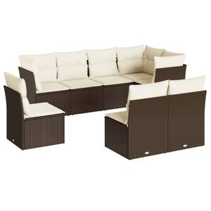 vidaXL 8-delige Loungeset met kussens poly rattan bruin