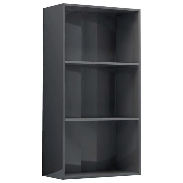 vidaXL Boekenkast 3 schappen 60x30x114 cm bewerkt hout hoogglans grijs