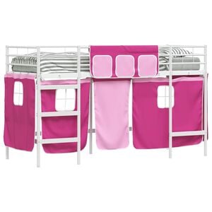 vidaXL Bunkbed voor kinderen met gordijnen Wit en Roze 75 x 190 cm