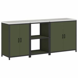 vidaXL Keukenopslag set met plank Anders 3 pcs Olijf Groen Staal