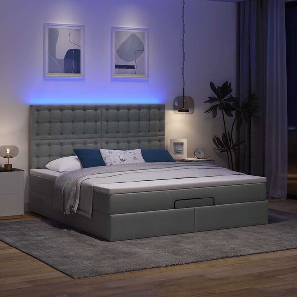 vidaXL Ottoman bed met matras en LED's 180x200cm stof donkergrijs