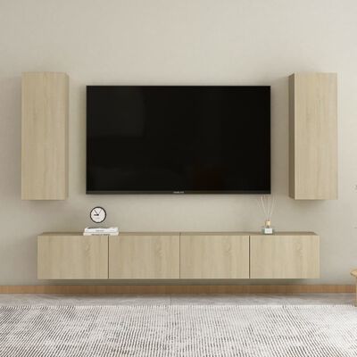 vidaXL Tv-meubels 2 st 30,5x30x90 cm bewerkt hout sonoma eikenkleurig