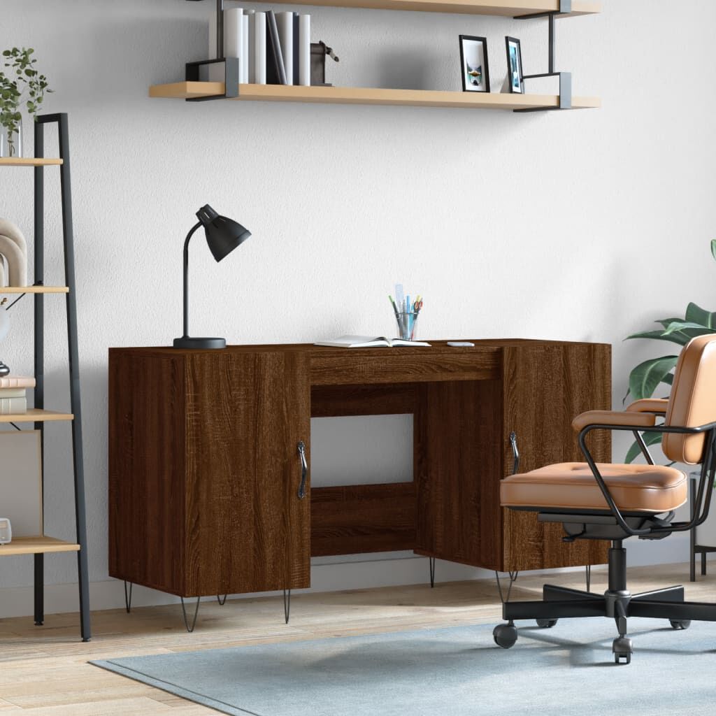 vidaXL Bureau 140x50x75 cm bewerkt hout bruin eikenkleur