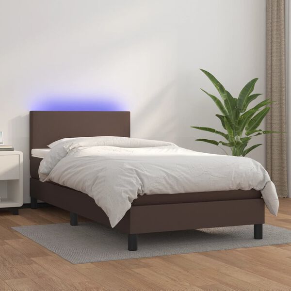 vidaXL Boxspring met matras en LED kunstleer bruin 100x200 cm
